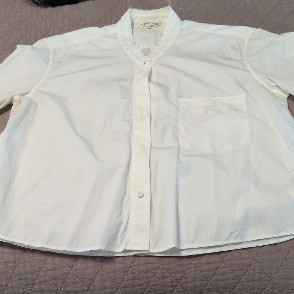 Helmut Lang Off White Cropped Button Down Shirt Size Medium
